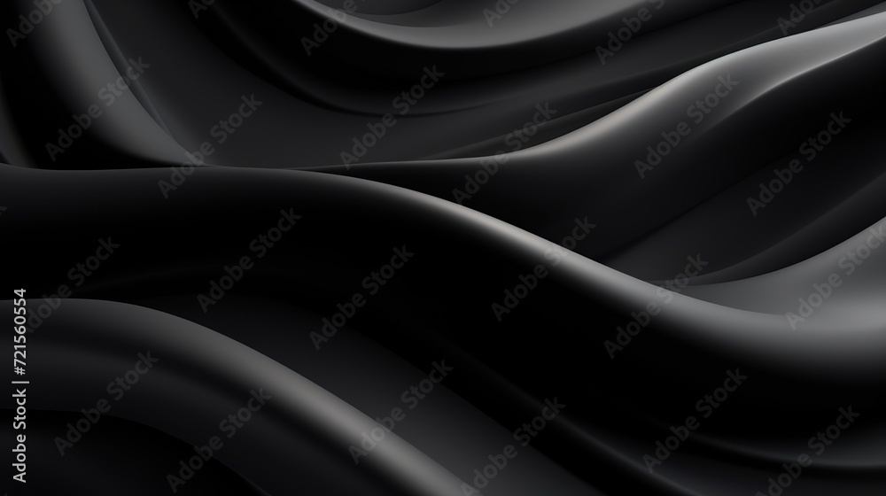 Obraz premium In this 3d rendering illustration, a dark surface is depicted with reflections, minimal black waves in the background, blurry silk waves in a tunnel, and minimal soft grayscale ripples flowing.
