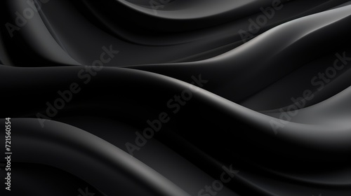 In this 3d rendering illustration, a dark surface is depicted with reflections, minimal black waves in the background, blurry silk waves in a tunnel, and minimal soft grayscale ripples flowing.