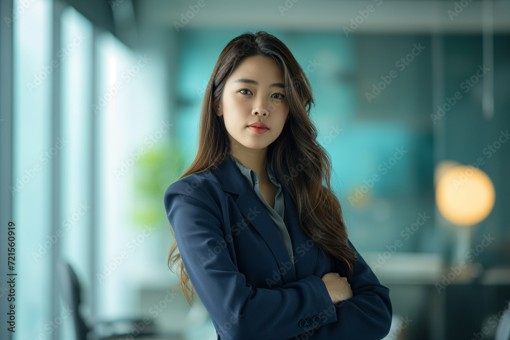 Confident Asian Businesswoman Standing in Modern Office