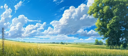 Blank canvas beneath the sunny summer sky, a picturesque field paints a sunny summer scene.