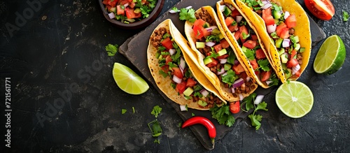 Top View of Delicious Mexican Tacos - A Mouthwatering Top View of Authentic Mexican Tacos with a Perfect Top View Presentation