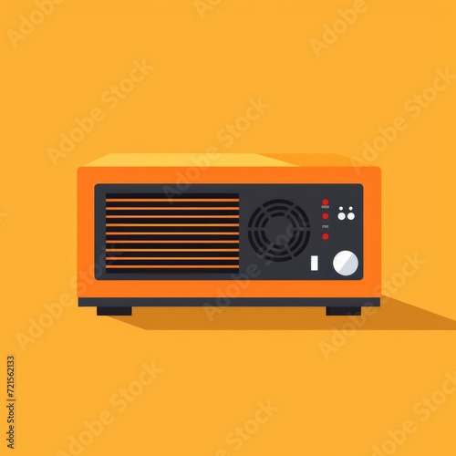 Flat image of the Power Supply Unit on an orange background. Simple vector icon of a power supply. Digital illustration