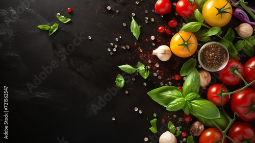 The idea of a food background concept with a variety of fresh ingredients that can be used to prepare italian food. view from above with copy space.