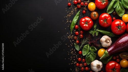 The idea of a food background concept with a variety of fresh ingredients that can be used to prepare italian food. view from above with copy space.