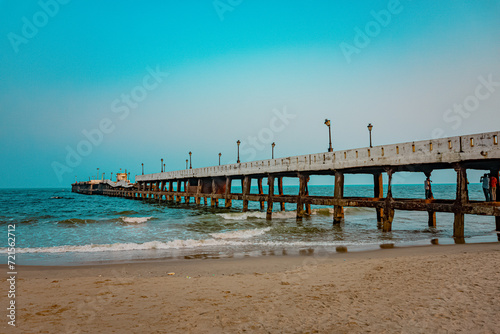The Rock Beach of Pondicherry or Puducherry, also known as Promenade Beach or Gandhi beach, is an exceptional place where the shore is densely populated by majestic rocks. At Tamilnadu, South India.