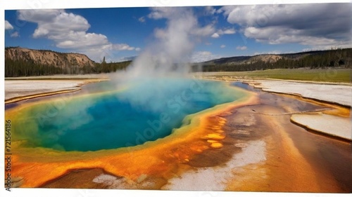 Nestled within Yellowstone National Park, the Grand Prismatic Spring captivates visitors with its breathtaking display of vibrant colors. As steam rises from its turquoise waters, hues of blue, green