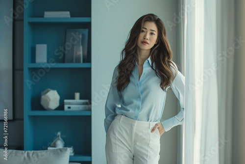 Confident Young Asian Businesswoman in Modern Office Space