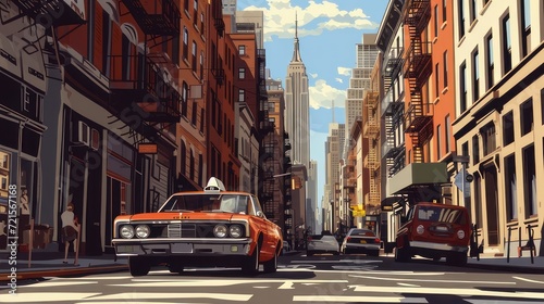 2D vector illustration of new york streets with a retro style © Azad