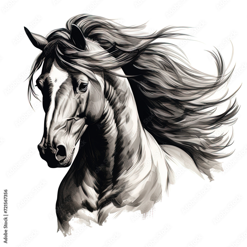 Abstract black and white illustration of a Horse. Design illustration, Tattoo, Banner.