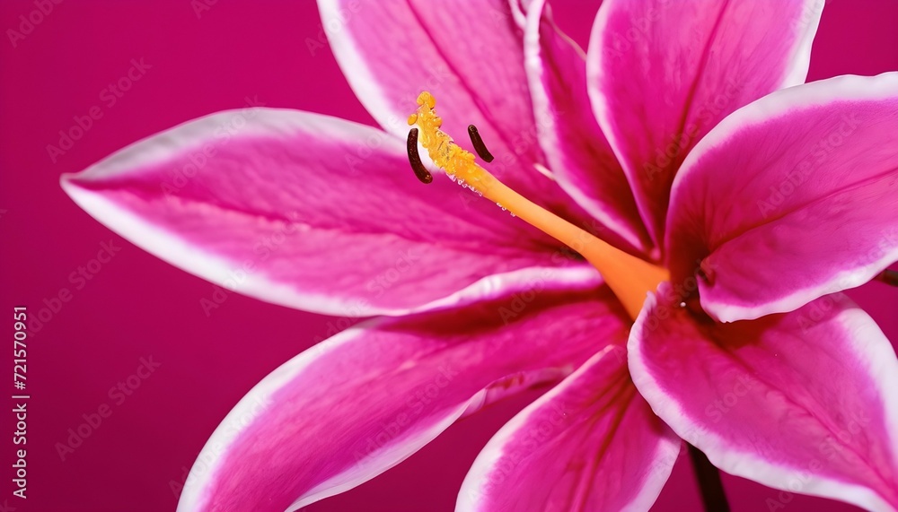 close up of pink lily flower, pink background 