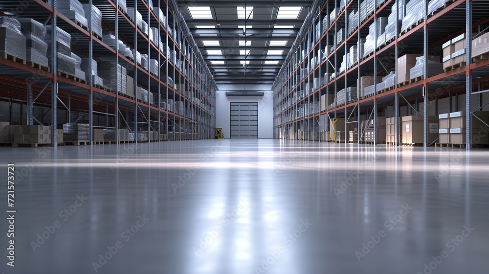 3d rendering of warehouse with shelves full of boxes in a warehouse