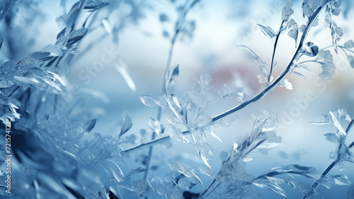 Elegant background of frozen leaves in ice, concept of cryotherapy for skin care. Delicate texture. Frosty beautiful natural winter or spring background.