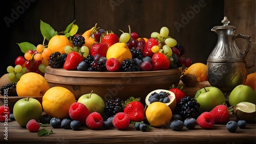 Mix fruits and vegetables on the table