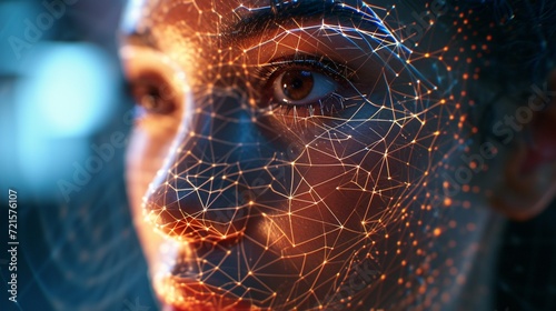 A facial recognition system analyzing facial features in real-time, highlighting the sophistication of biometric authentication for secure digital access.