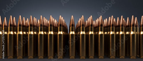 Foto Wide rows of rifle bullets in a closeup shot