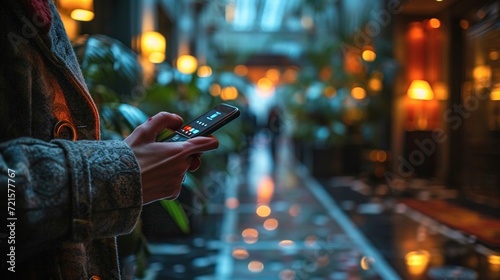 A hand holding a mobile device with Bluetooth biometric door access for a company, symbolizing the seamless and keyless entry through mobile-based biometric authentication.