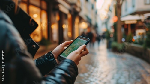 A hand holding a mobile device displaying a location-based authentication code, emphasizing the reliance on real-world coordinates to authenticate digital access.