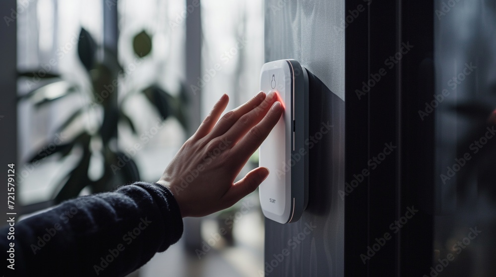 A hand waving in front of a motion-sensing door lock, illustrating the touchless and convenient biometric authentication for entry.