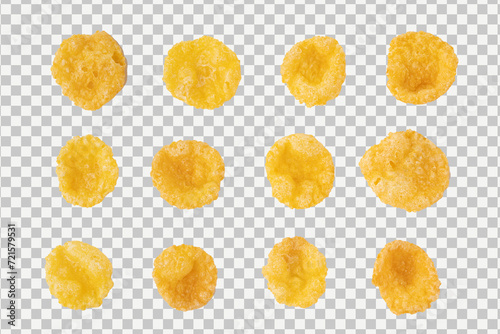 Set of corn flakes isolated on checkered background