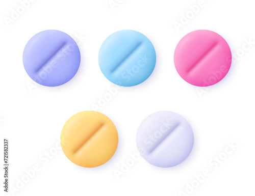 Round medical pills. 3d vector icon. Cartoon minimal style.