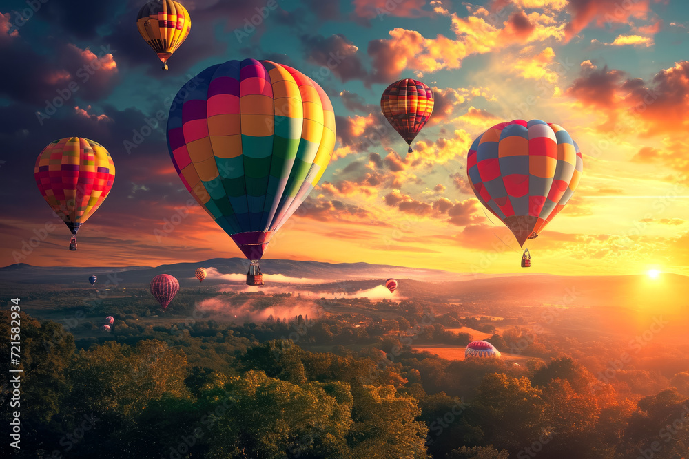 Obraz premium Create a whimsical and enchanting scene of a hot air balloon festival, with colorful balloons floating in the sky and filling the atmosphere with joy