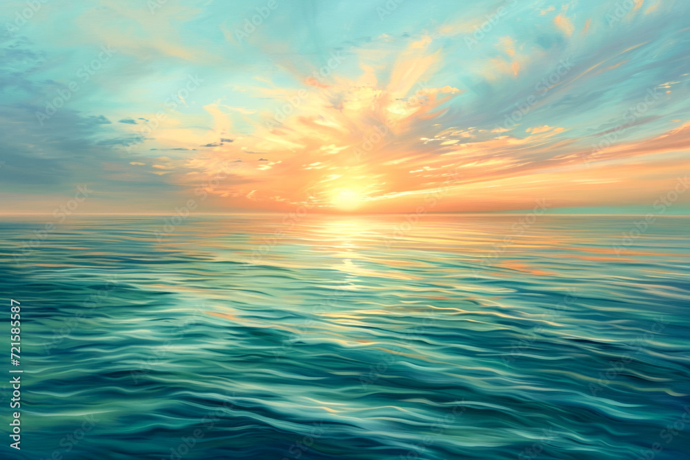 Naklejka premium Generate a peaceful and uplifting painting of a breathtaking sunset over a calm ocean
