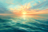 Generate a peaceful and uplifting painting of a breathtaking sunset over a calm ocean