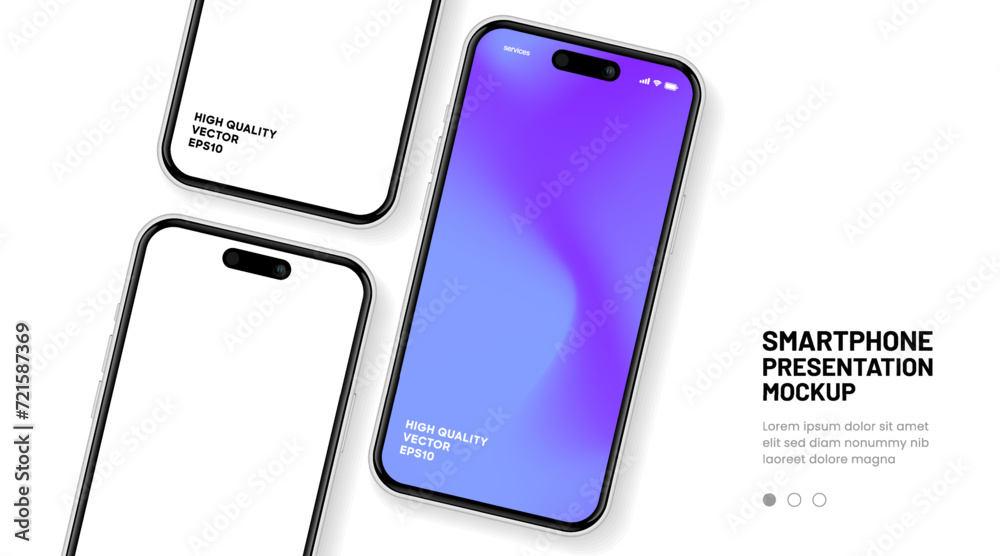 Realistic smartphone mockup. Mobile phone vector with isolated on white background. Device front view. 3D mobile phone with shadow. Realistic, high quality smart phone mockup for ui ux presentation.