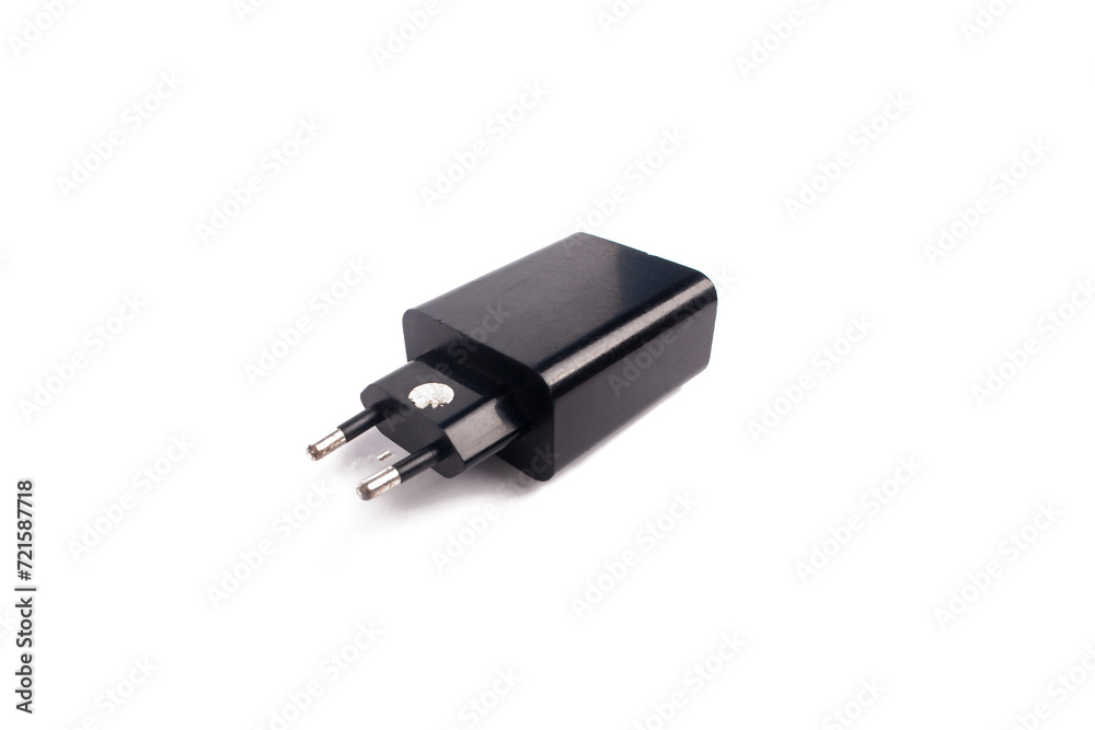 Cell Phone Charger isolated on white background, Black Charger for cell phone Cell Phone Charger isolated on white background, Black Charger for cell phone