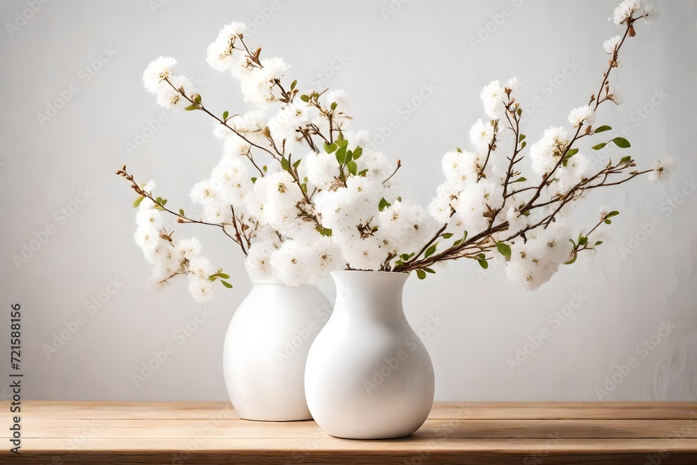 white ceramic Vase with beautiful blossoming branches
