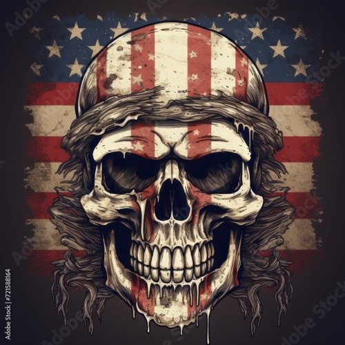 Pirate skull and flag of america
