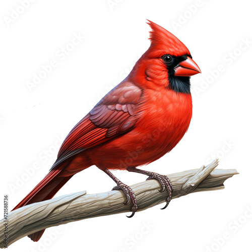 Cutout of a Cardinal Sitting on a Branch Isolated Against a Transparent Background (PNG) - AI Generative