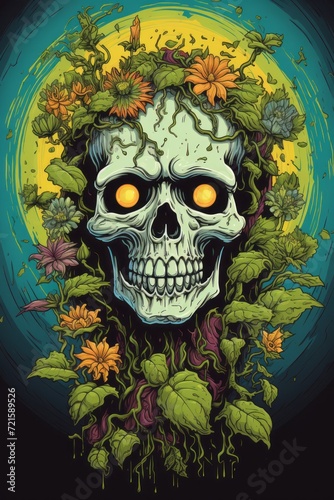 skull covered with plants t-shirt design