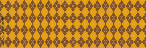 Gold Argyle Seamless Vector Pattern. Yellow and Brown Diamonds with Solid Line Repeating Print. Golden Harlequin Style Background. Pattern Tile Swatch Included.