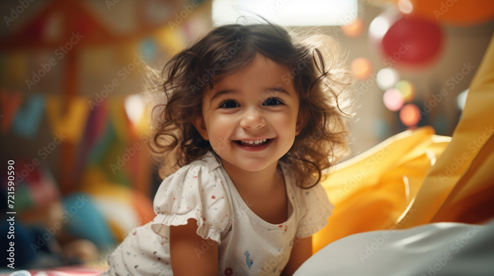 Smiling young girl enjoying a colorful birthday celebration. Smiling young girl enjoying a colorful birthday celebration.