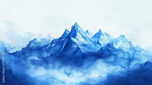 Watercolor landscape featuring a mountain view, Misty mountains watercolor background. Beautiful simple painting of mountains. © nataliia_ptashka