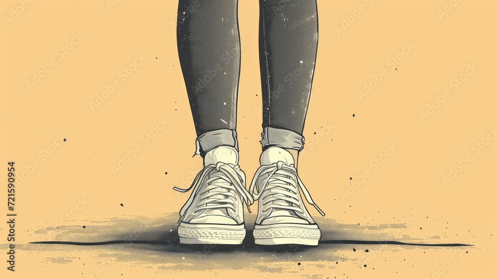 Abstract image featuring legs in sneakers. Pastel colors. Line art.