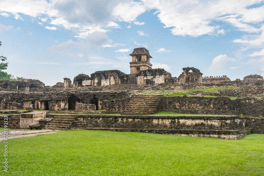 A beautiful view from archeological ruins of Palenque, Mexico