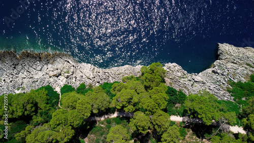 Fototapeta Naklejka Na Ścianę i Meble -  drone shot of Adriatic sea beach on Island in Croatia