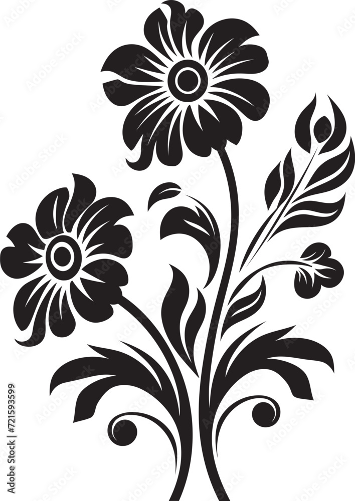 Chic Midnight Noir Reverie Black VectorsTwilight Noir Garden Serenade Vectorized Blooms