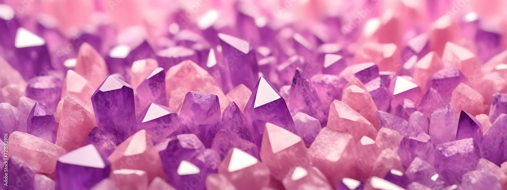 Abstract background of a large number of pink and purple crystals. Bright close-up of multi-colored crystals. Abstract background of a large number of pink and purple crystals. Bright close-up of multi-colored crystals.