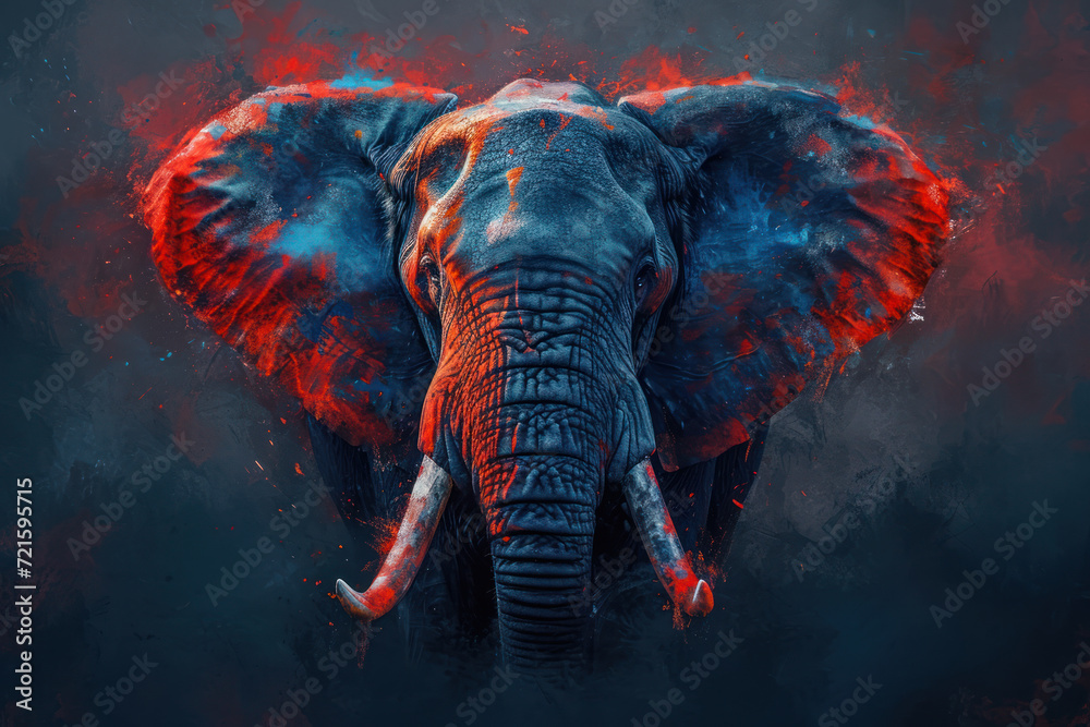 Dark Red and Blue Elephant Wallpaper Illustration