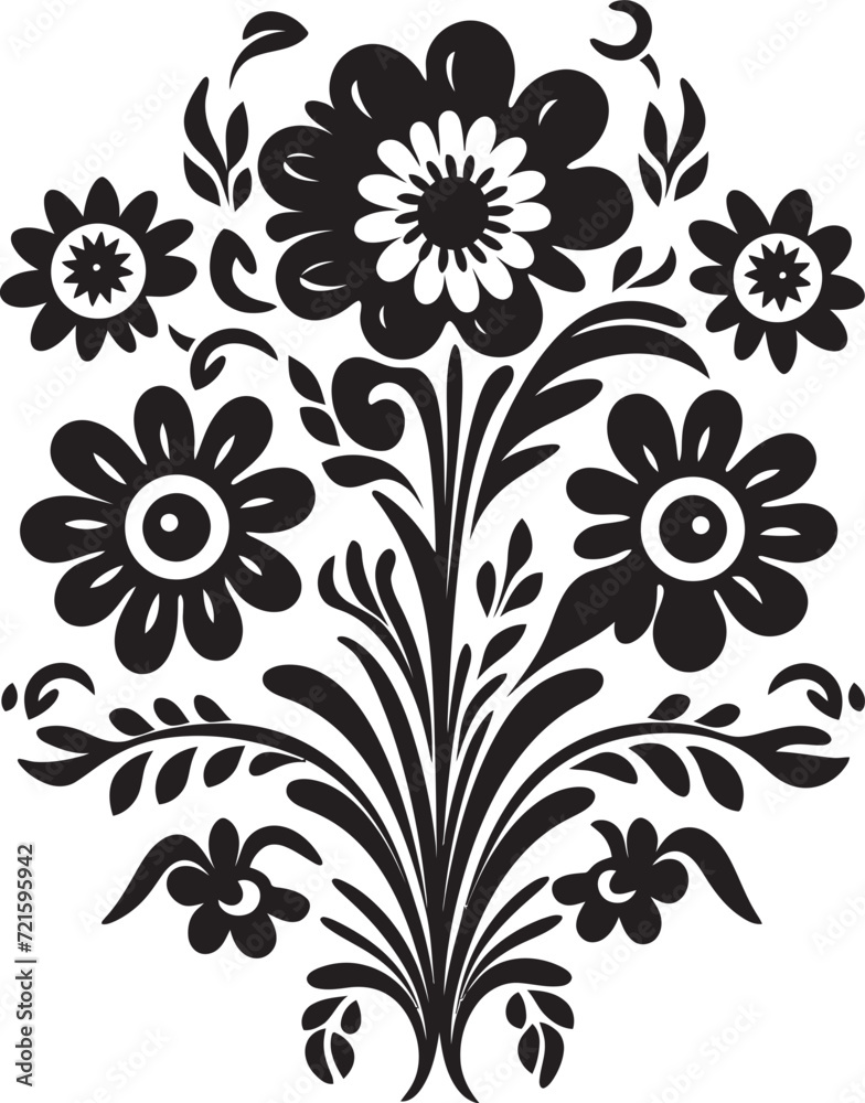 Monochrome Noir Symphony Floral ShowcaseInk Noir Petal Serenade Black Vectors