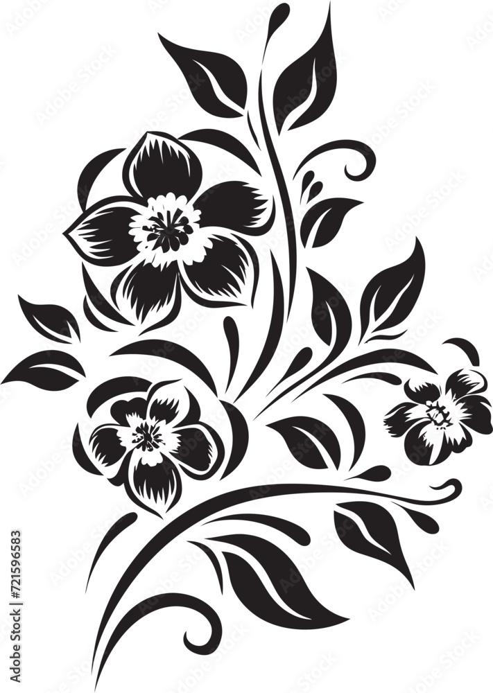 Vectorized Twilight Blooms Floral Vectors in BlackElegant Darkened Petals Black Vector Illustration