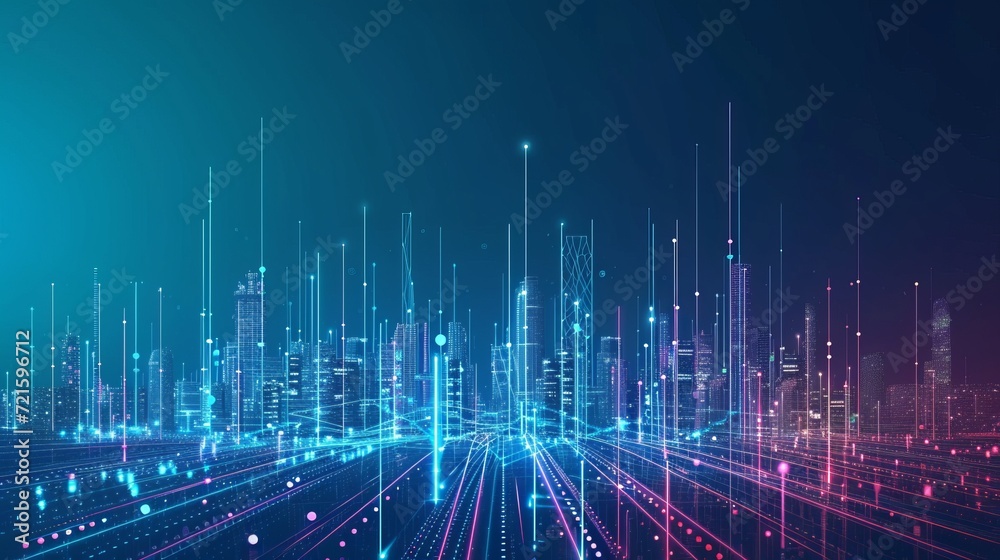 Smart city and abstract dot point connect with gradient line and aesthetic Intricate wave line design , big data connection technology concept Smart city and abstract dot point connect with gradient line and aesthetic Intricate wave line design , big data connection technology concept