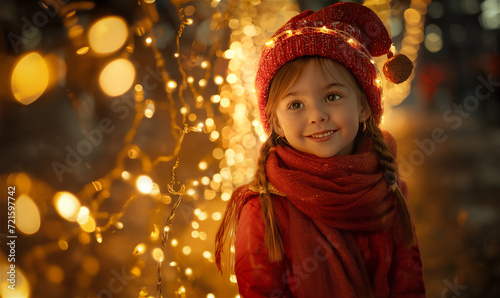 Glückliches Kinderlächeln im Weihnachtslicht - mit generativer KI Midjourney erstellt
