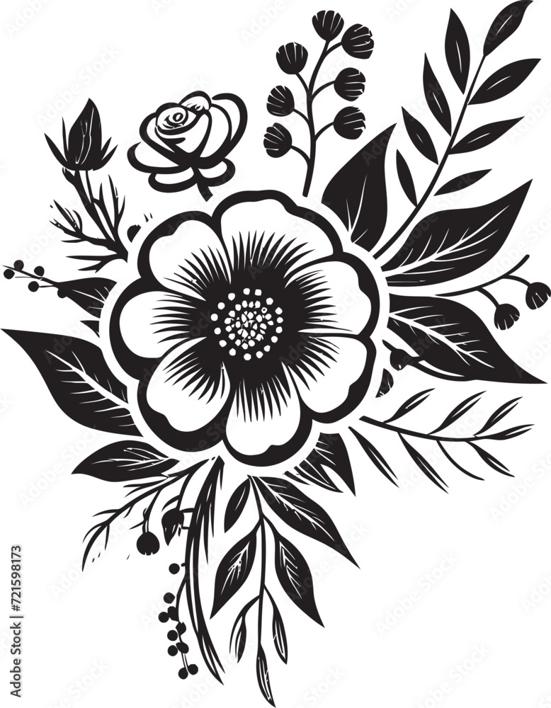 Enigmatic Inked Blossoms Black Vector FloraNocturnal Garden Secrets Noir Vectors