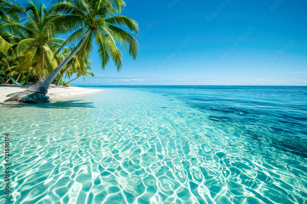 tropical paradise, where palm trees sway in the breeze, and crystal-clear waters beckon you to take a swim