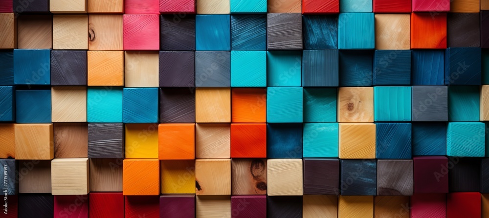 Vividly arranged colorful wooden blocks creating a captivating wide format background