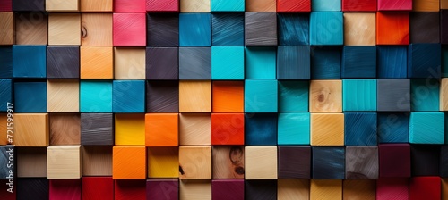 Vividly arranged colorful wooden blocks creating a captivating wide format background © Andrei
